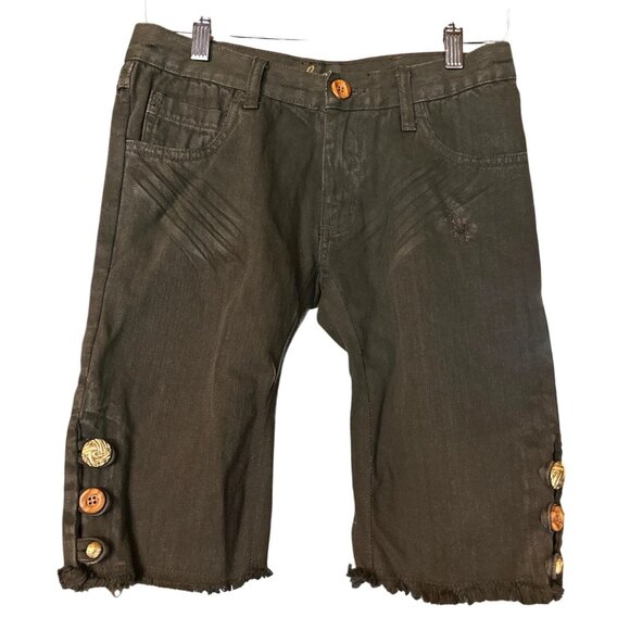 Obey Pants - Obey Brown Distressed Capri Shorts Pants w Feather Size 28 Original Sample Piece